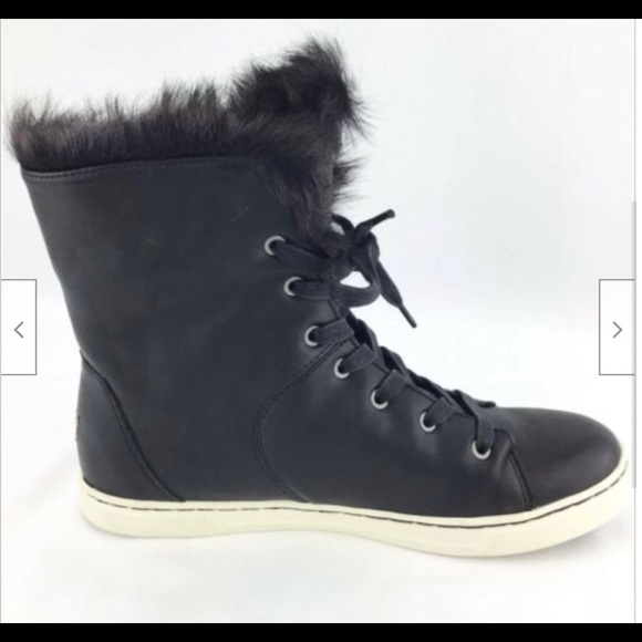 UGG Croft Black Calf Ankle Lace Up Fur Bootie 8.5 - Picture 3 of 8